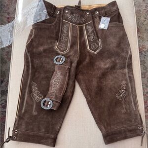 Lederhosen Shorts Men 34 Brown Suede Leather German Suspenders Oktoberfest